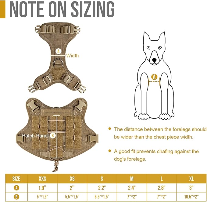 OneTigris Tactical Dog Harness with Handle No-Pull Adjustable for Large Dog | Military 1000D Pullable Nylon, Service Dog Vest with Hook & Loop Panels, Easy On & Off for Walking Hiking Training Brown L