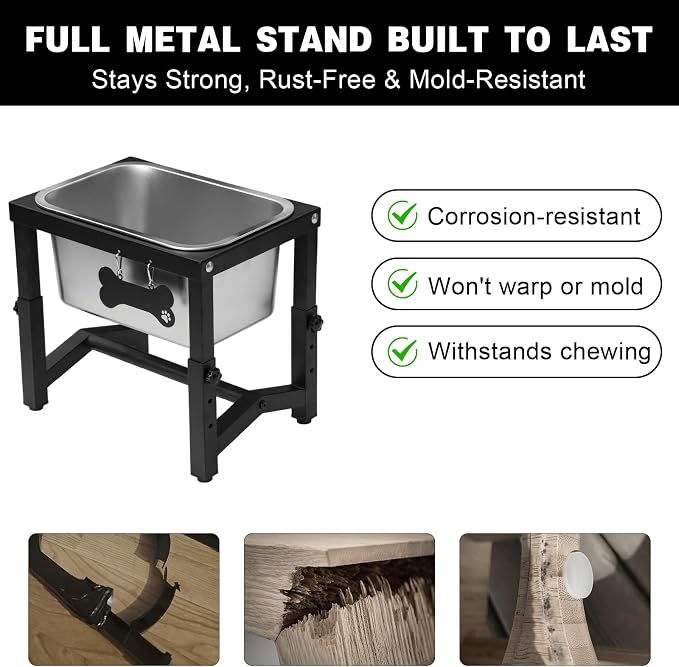 Metal Elevated Dog Bowls – 3 Adjustable Heights (9.2"-12") with 1.85GAL Stainless Bowl, Elevated Dog Bowls Medium/Large Breed, Elevated Dog Water Bowl, Neck & Joint Protection