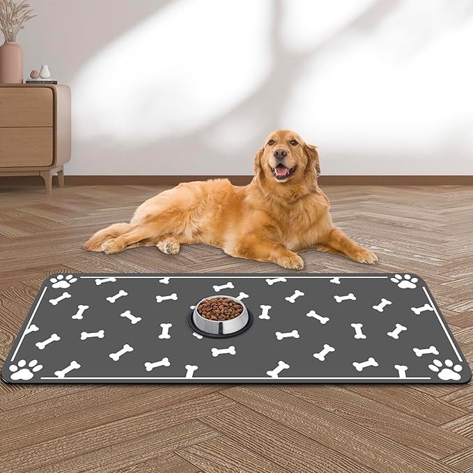 Large Pet Feeding Mat, Absorbent Quick Dry Dog Mat for Food and Water Bowl, Non Skid Cat Bowl Mat, No Stains for Pet Water Dispenser Pet Supplies for Messy Drinkers