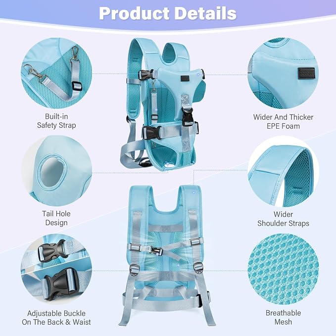 YUDODO Front Pet Carrier Backpack for Small Dog, Legs Out Dog Chest Carrier | Safety Belt, Ergonomic Support, Hands Free, Durable & Comfortable, For Walking Hiking Cycling, Blue, M