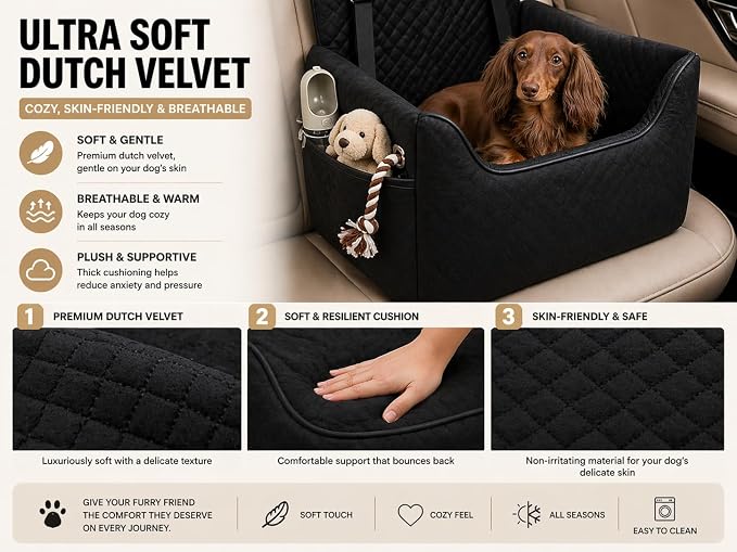 ALL GOOD PET SUPPLIES Dog Car Seat for Small/Medium Dogs Under 35lbs | Soft Memory Foam Booster Car Seat with Detachable Washable Cover and Cushion, Puppy Dog Car Bed