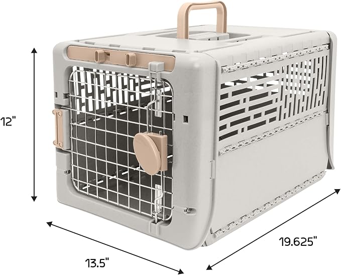 SportPet Designs Collapsible X-Small Pet Travel Carrier (Tan), Hard-Sided Kennel for Small Dogs, Puppies, Cats, Kittens, Animals up to 20lbs, Washable Home & Outdoor Pet Crate, 19.6"L x 13.5"W x 12"H