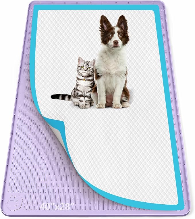 Pee Pad Holder for Dogs 40''x28'' Silicone Puppy Pee Pad Tray, Purple | Extra Large Dog Potty Tray Leak-Proof, High Edge, No Spill Training Pads for Floor Protection, No Pee Pads