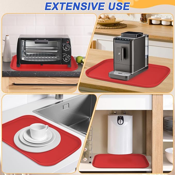 SMILOOL Waterproof Silicone Pet Food Mat with Raised Edge for Dog & Cat | 19" x 12" Non-Slip Pet Feeding Mats with Lip for Food & Water Bowl, Food Grade, Easy Cleaning, Red