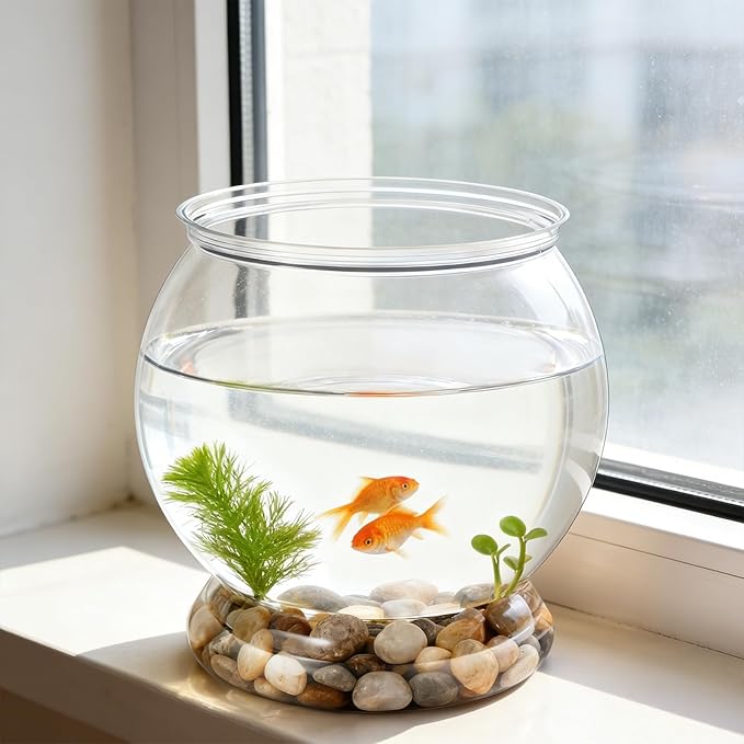 38 oz Mini Plastic Fish Bowl, Decorative Small Fishbowl, Clear Round Small Fishbowl Aquarium, Unbreakable Plastic Betta Fish Tank for Centerpiece Vases, Party Decorations and Home Decor