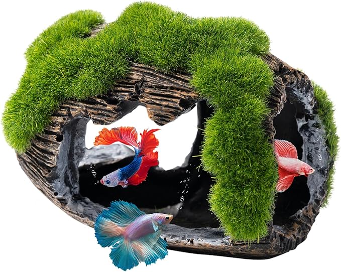 Rislobx Betta Fish Broken Barrel Decor Tank Accessories, Resin Fish Cave Aquarium Hide Tank Decoration (Large)
