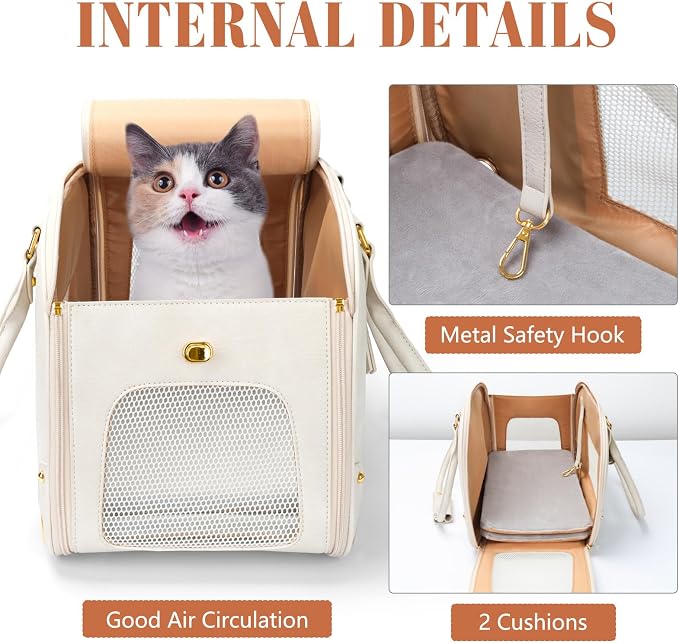 Dog Carrier Purse, Pet Carrier, Waterproof Premium Leather Pet Travel Portable Bag for Cat and Small Dog Home & Outdoor Medium Beige