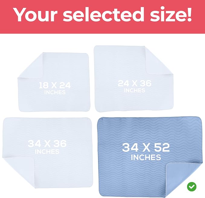 4 Pack Waterproof Reusable Heavy Absorbency Incontinence Bed Pads 34"x52" | Utopia Bedding Washable Underpads, Chuck Pads for Adults, Kids, Elderly and Pets, Bedwetting Pads for Sofa and Couch, Blue