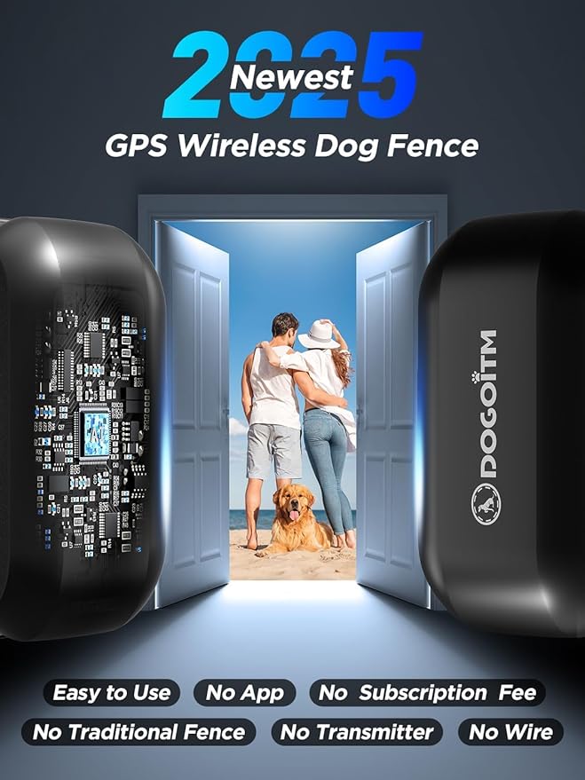 Wireless Dog Fence for 2 Dogs, GPS Dog Collar with 3 Warning Modes, Pet Containment System with Real-time Signal Updates, Electric Dog Fence Collar with Wide Adjustable Range
