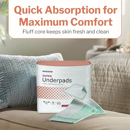 McKesson Super Underpads, Moderate Absorbency, 30 x 36 in, 50 ct | Disposable Chux for Adults, Elderly, and Baby, Pee Pads, Adult Incontinence Bed Pads