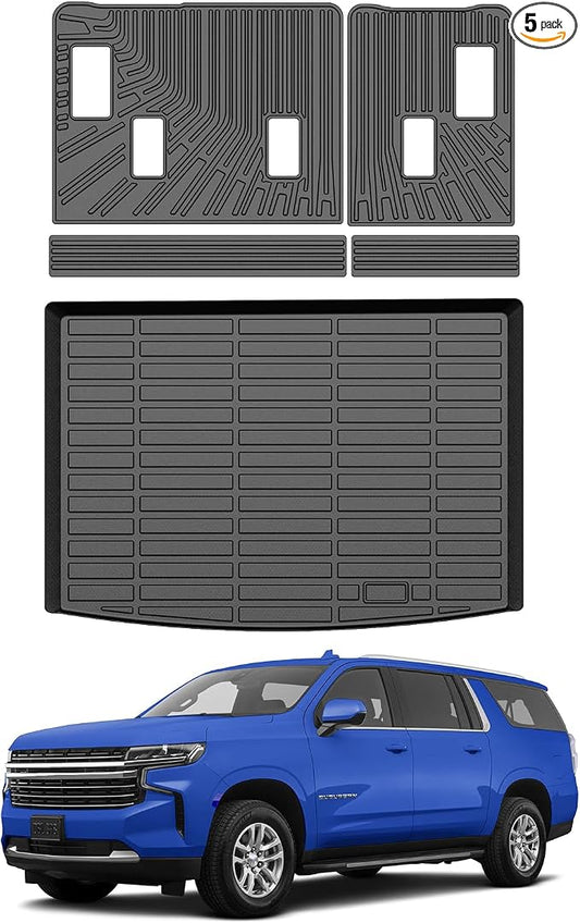 Mixsuper Cargo Liner for Chevy Suburban/GMC Yukon XL 2021-2026, All Weather Trunk Mat Backrest Mat TPE Back Seat Cover Protector for Suburban Yukon XL Accessories