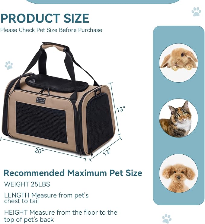 PETSFIT Soft-Sided Cat Carrier for Medium Cats up to 25 lbs