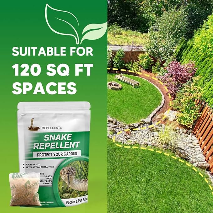 Snake Repellent for Yard, Snake Deterrent Outdoor, Snake Away Repellent for Garden/Lawn, Backyard Snake Repellent, Covers 120 Sq Ft, Lasts Up to 60 Days, 8Packs