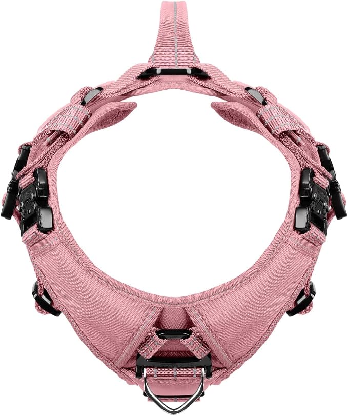 ICEFANG Quick-Moving Tactical Dog Harness for Medium Dogs,No Pull Dog Vest | Control Handle,Reflective,Full Metal Buckles,Adjustable,Hook-and-Loop Panel,Soft Padded,Pink,Medium
