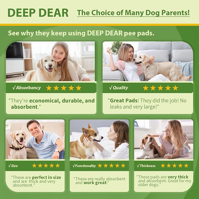 DEEP DEAR XLarge Dog Pads 28"x34", 40 Count Puppy Pads for Potty Training, Heavy Duty Pee Pads for Dogs, Dog Potty Pads for Pups, Kittens, Rabbits, Quick Drying & No Leaking Pet Pads for Housetraining