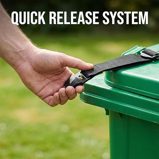 4PCS Bear Proof Trash Can Locks with Double Metal Claw - Adjustable Strap Garbage Can Locks for 28-96 Gallon Outdoor Bins, Animal Proof Against Raccoons