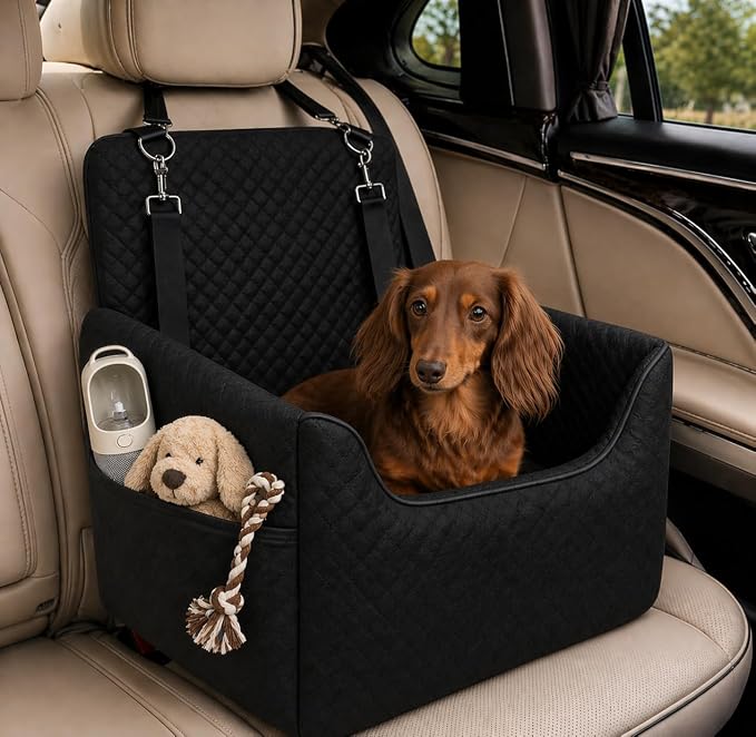 ALL GOOD PET SUPPLIES Dog Car Seat for Small/Medium Dogs Under 35lbs | Soft Memory Foam Booster Car Seat with Detachable Washable Cover and Cushion, Puppy Dog Car Bed
