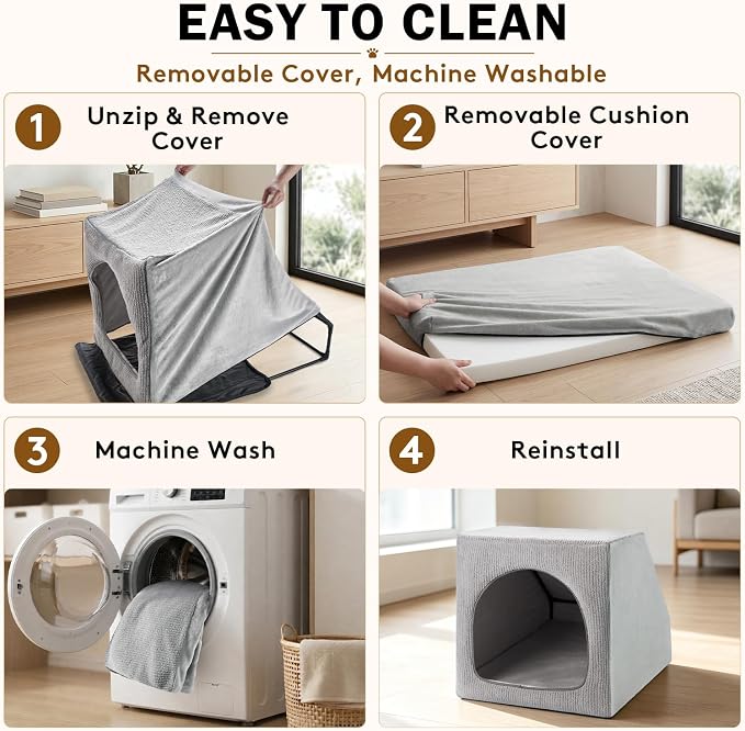 Indoor Dog House for Small Dogs, Enclosed Dog Cave Bed | Washable Removable Cover, Cozy Pet House with Soft Cushion, Indoor Dog Bed for Puppies and Small Breed, 18" L x 18" W x 18" H