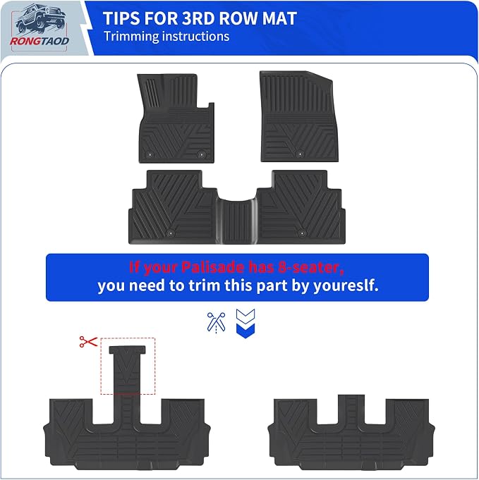 Rongtaod Floor Mats Compatible with 2020-2025 Hyundai Palisade 7 Seats Cargo Mat 2nd&3rd Row Kick Mat 2024 Palisade Accessories (2nd Row Backrest Mat+Trunk Mat with Backrest Mat+Floor Mats)