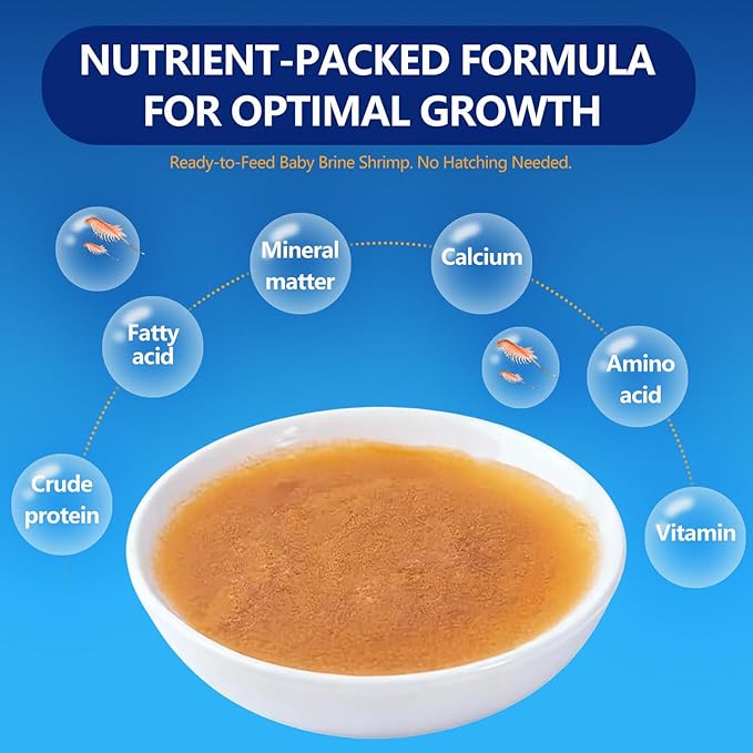 Instant Baby Brine Shrimp Fish Food, No Hatch High Protein Fry Food with Astaxanthin, for Tropical Fish, Betta, Guppy, Discus, Saltwater & Freshwater Aquarium, Small Fish, Coral (50ml)