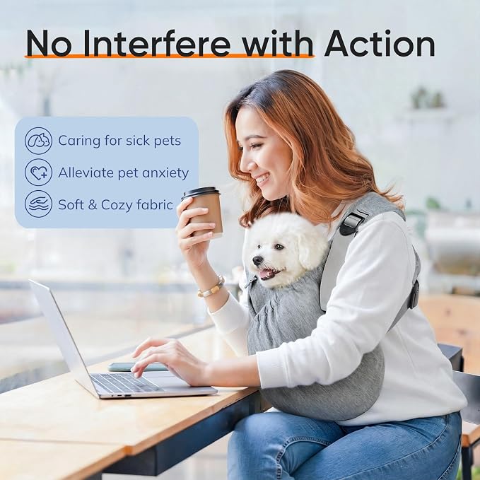 Supet Dog Sling Carrier for Pets, Adjustable Hands Free Front Chest Pouch | Reduces Back & Neck Pain Anti-Anxiety Backpack, 62% Cotton Blend Soft Bag, Fit Dogs, Cats, Puppy (Grey Plus 11-18Lbs)