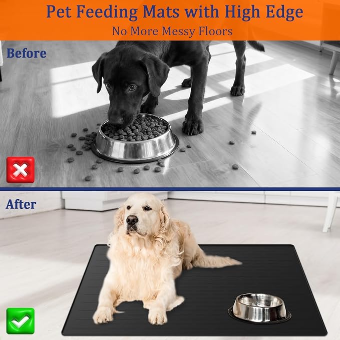 31.8"x23.8" Extra Large Pet Food Mat, Silicone Dog Mats for Food and Water, XL Nonslip Pet Feeding Mats for Floors,Dog Cat Bowl Mat with Raised Edges, Light Gray