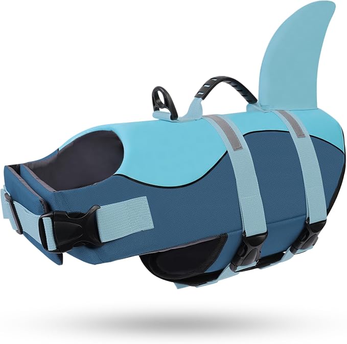 Dog Life Jacket High Flotation, Reflective Dog Life Vest for Swimming, Adjustable Dogs Life Preserver Rescue Handle Spring Summer Pool for Small, Medium, Large Dogs (Ocean Blue,S)