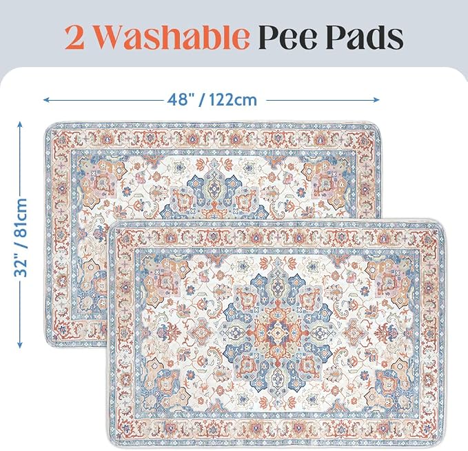 Washable Pee Pads for Dogs, 2 Pack Reusable Puppy Training Pads 48"x32" Super Absorbent Waterproof Dog Training Pads, Non-Slip Potty Pads, Whelping Pads Litter Mat Beige