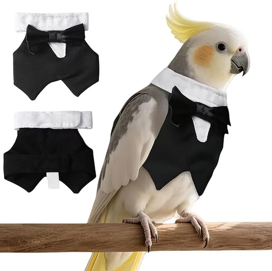 Bird Clothes, Parrot Tuxedo Costume, Flights Suits - Black Formal Outfit Bird Cosplay Photo Prop for Eclectus, Budgerigar, African Greys Parakeet, Conure, Cockatiel, Love Birds,L