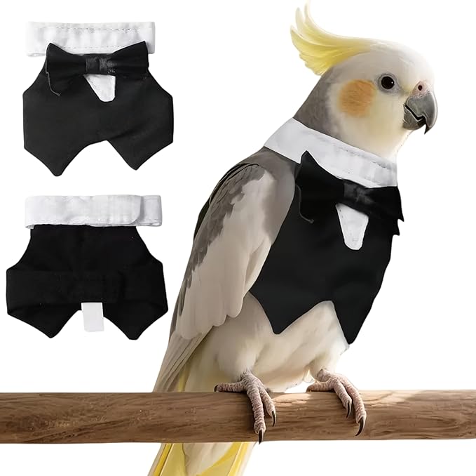 Bird Clothes, Parrot Tuxedo Costume, Flights Suits - Black Formal Outfit Bird Cosplay Photo Prop for Eclectus, Budgerigar, African Greys Parakeet, Conure, Cockatiel, Love Birds,S