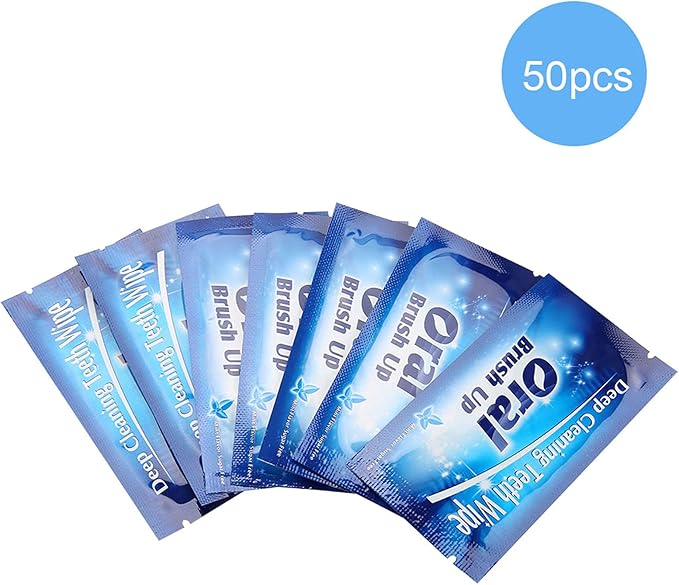 Tbest Finger Brush Teeth Wipes, Deep Cleaning Theet Wipes 50Pcs Wipes Clean Teeth Wipe Cloth Tooth Cleansing Tool for Oral Deep