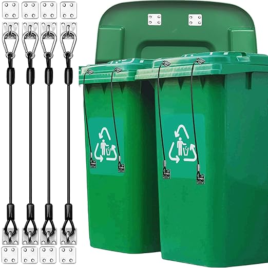 Trash Can Locks Garbage Can Lid Locks for Animals, Bear Raccoon Squirrel Dog Proof Trash Can Lock, Weather-Resistant Universal Trash Bin Lock for Outdoor Trash Cans with Stainless Steel Hasps, 4 PCS