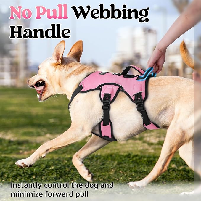 rabbitgoo Escape Proof Dog Harness for X-Large, No Pull with Lift Handle | No Escape, Full Soft Padded, Reflective Adjustable Vest, Leash Clip for Walking Hiking Training, Pink, X-Large
