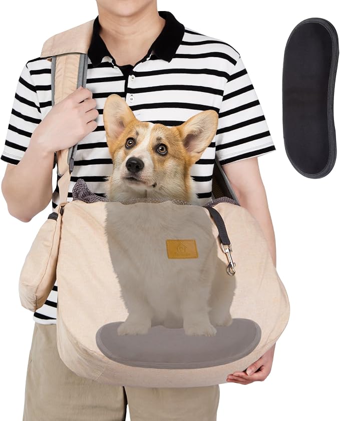 Ownpets XL Dog Sling 15-25lbs, Hands-Free Carrier with Bottom Support Pad | Sturdy Base Prevents Pet Sagging, Soft Shoulder Strap for Comfort, Storage Pocket, Secure Fit for Vet & Travel
