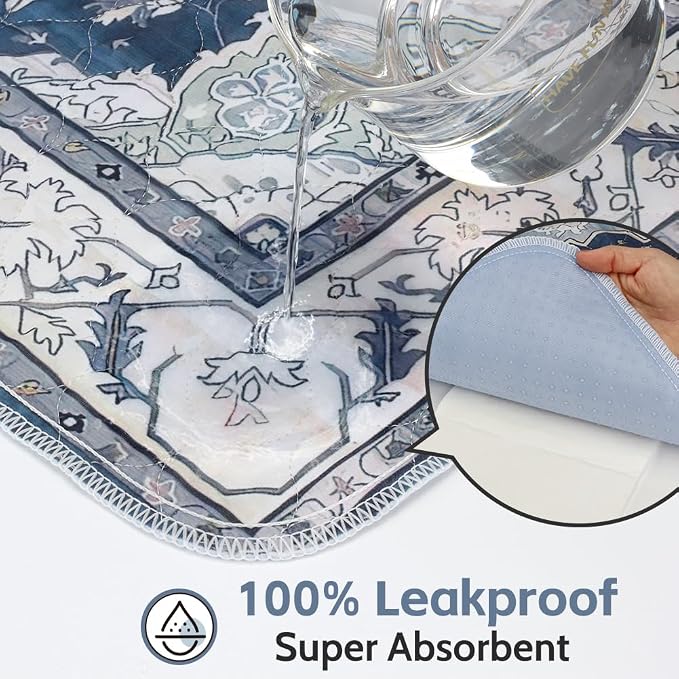 Washable Pee Pads for Dogs, 2 Pack Reusable Puppy Training Pads 24"x18" Super Absorbent Waterproof Dog Training Pads, Non-Slip Potty Pads, Whelping Pads Litter Mat Navy & Ecru