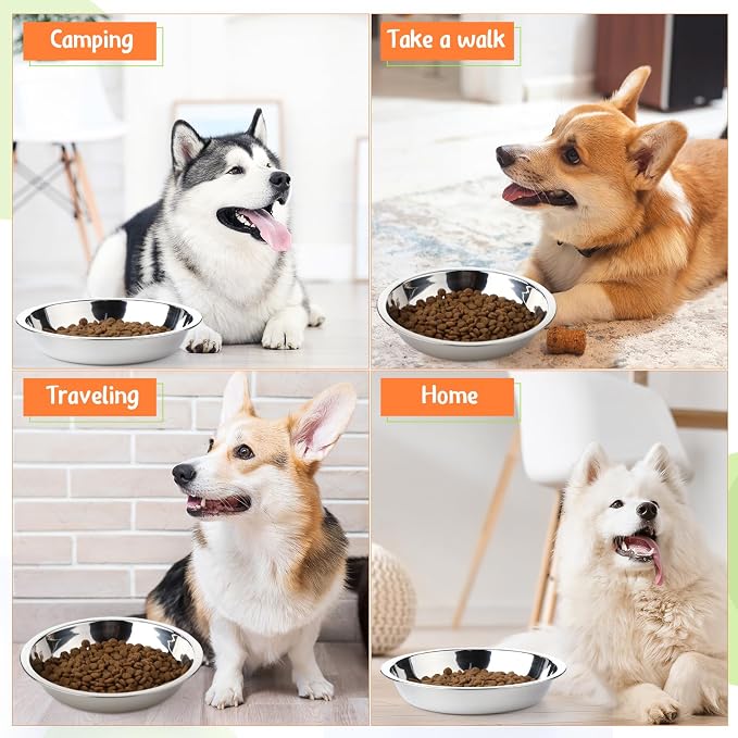 Patelai Stainless Steel Dog Bowls with Silicone Lids for 1.9 Cups Portable Food and Water Dishes for Pets Sealable Containers for 6.3" for Cats & Small Dogs(4 Pcs,Dark Blue,Pink)