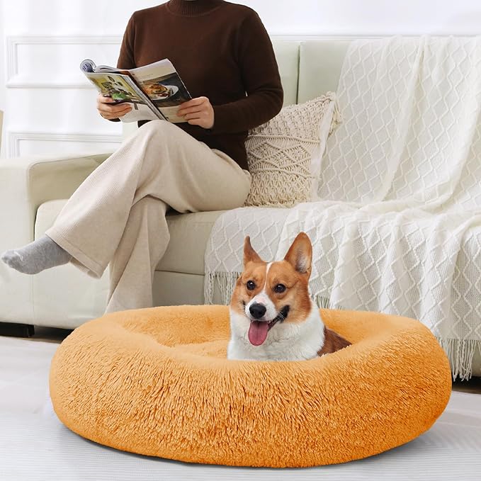 JOLLYVOGUE Dog Bed, Calming Anti-Anxiety Large Dog Bed, Fluffy Donut Cushion for Medium and Large Pets (27"/30"/36")