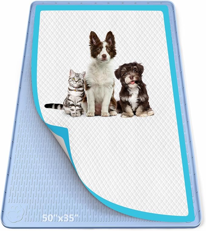 Pee Pad Holder for Dogs 50''x35'' Silicone Puppy Pee Pad Tray, Blue | Extra Large Dog Potty Tray Leak-Proof, High Edge, No Spill Training Pads for Floor Protection, No Pee Pads