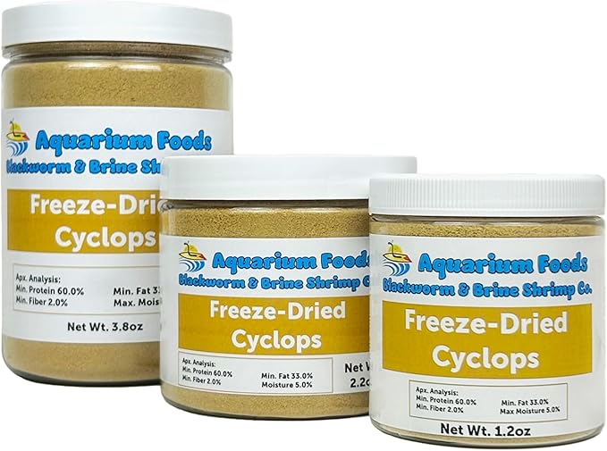 Aquatic Foods Inc. Cyclops/Copepods - Freeze Dried Cyclops/Copepods for All Tropical Fish Fry, Babies, Corals, Sea Anemones, Marines, All Tropical Fish…2.2oz Med Round Jar