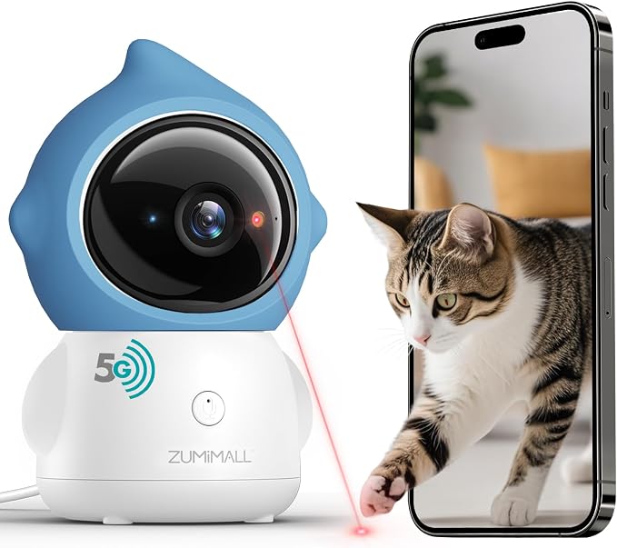 ZUMIMALL Pet Camera with Laser Toy, 2K WiFi Dog Cat Camera with Phone App | Features auto tracking, AI/PIR smart pet detection, 2-way talk, privacy protection, 2k camera with laser, Supports Alexa