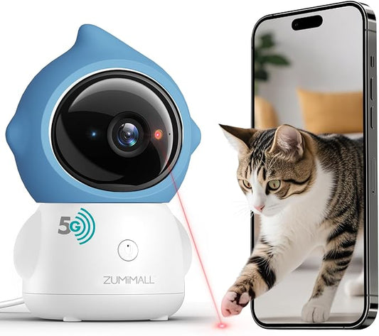 ZUMIMALL Pet Camera with Laser Toy, 2K WiFi Dog Cat Camera with Phone App | Features auto tracking, AI/PIR smart pet detection, 2-way talk, privacy protection, 2k camera with laser, Supports Alexa