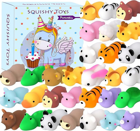 POKONBOY 30 Pcs Squishies Mochi Toys, Mini Kawaii Squishy Forest Animals Squeeze Stress Relief Toys Easter Basket Stuffers Christmas Birthday for Kids