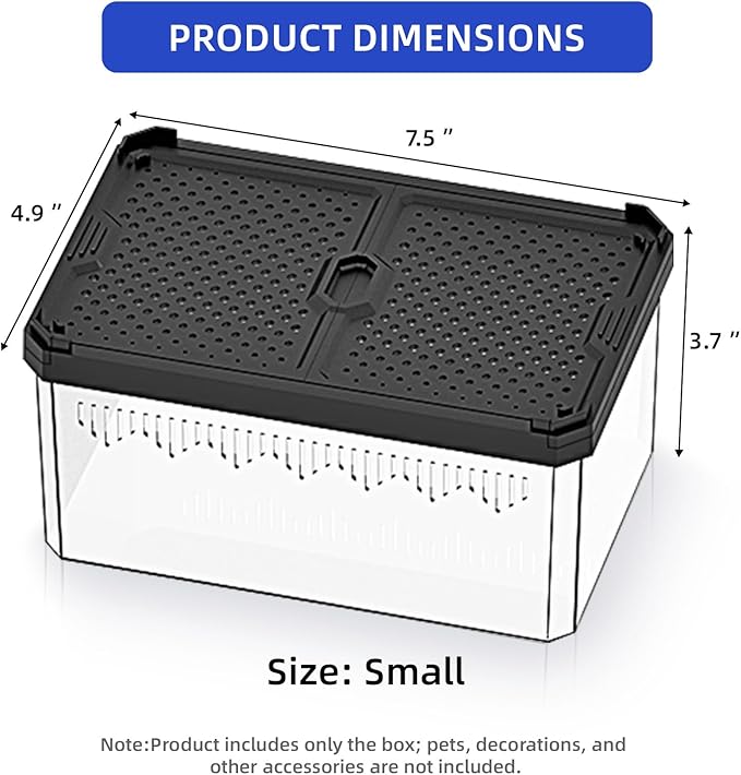 High-Transparency Reptile & Insect Enclosure Terrarium with Magnetic Door, Excellent Ventilation, Easy Cleaning, and Strong, Long-Lasting Build for Cricket,Frog,Gecko, Tarantula, Hermit Crab Black,7.5