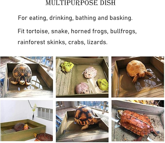 kathson Reptile Tortoise Turtle Feeding Dish with Ramp and Basking Platform Plastic Turtle Food and Water Bowl Also Fit for Bath Horned Frogs Lizards Amphibians (Brown, Emulational Wood)