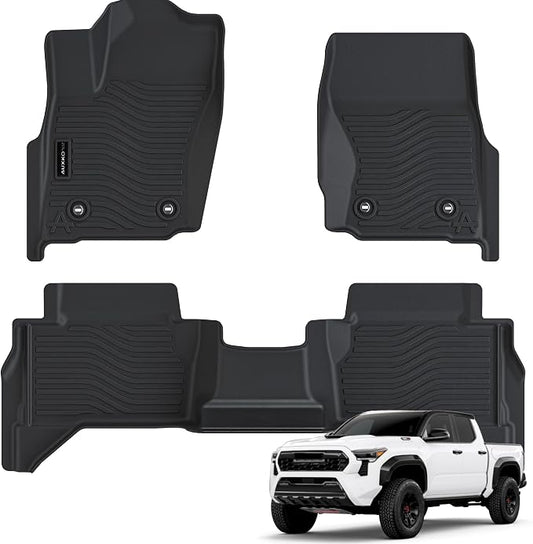 Auxko All Weather Floor Mats for Toyota Tacoma Double Cab 2024-2026 SR SR5 TRD Limted (Gas Only not Hybrid) TPE Liner Accessories Odorless Anti-Slip Interior Mat for 4th Gen Tacoma 4 Door Black