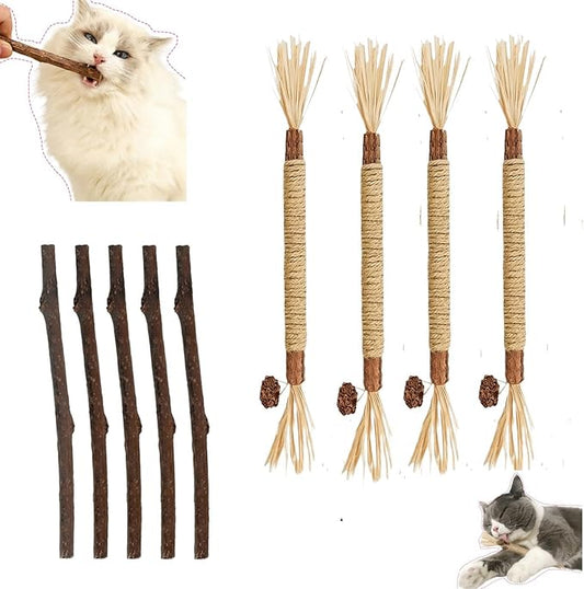 9PCS-Cat Chew Toy, Cat Toys for Indoor Cats with Silvervine Sticks, Safe Teeth Cleaning Chew Toys (Model 1)