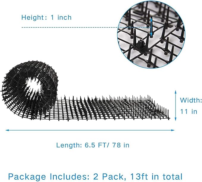 2 Pack 6.5ft Cat Scat Mat with Soft Spikes, 13ft Humane Indoor/Outdoor Cat Deterrent Strips for Garden Borders, Countertops & Furniture, 78" x 11" Each