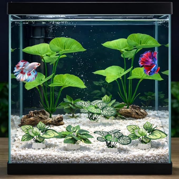 10 Pack Silk Aquarium Plants for Betta Fish Tank Decorations - Soft Fin-Safe Fish Tank Plants with Weighted Bases, Ideal Aquarium Decor for 5-40 Gallon Betta, Goldfish & Turtle Tanks Accessories