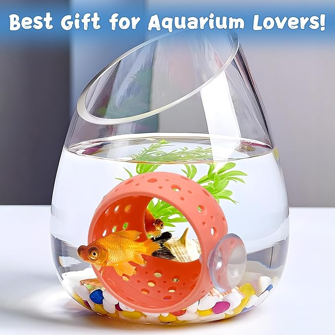 Fhiny 2 PCS Betta Tunnel, Pink Beta Fish Tank Decor, Suction Cup Shrimp Hide, Betta Resting Spot, Aquarium Hammock Hideout Cave for Guppy Resting