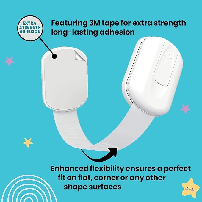 Booboo® (10 Pack) Premium Cabinet Locks Baby Proofing, Child Proof Cabinet Locks, Cupboard Locks for Children with 3M Adhesive + 4 Extra Stickers
